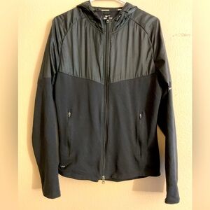 Nike Dri Fit Running Women’s Black Hooded Zip Up Jacket w/Reflectors size Medium